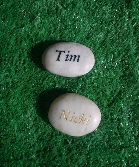 Engraved name on riverstone